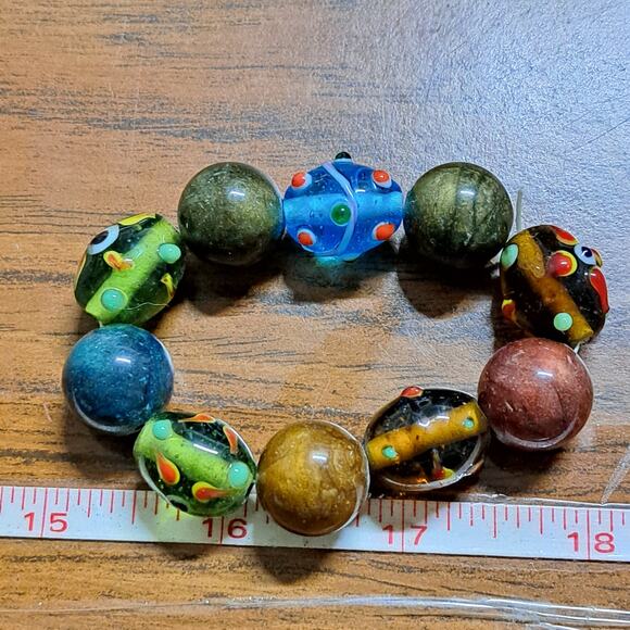 Art glass (10) colorful stretch bracelet smaller wrist Snug fit 3" not stretched - Picture 6 of 6